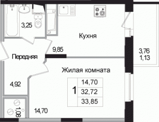 Однокомнатная квартира 35.01 м²